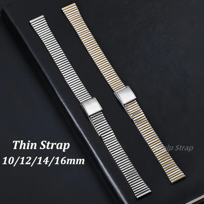 Thin Wrist Stainless Steel Watch Band Women's Strap 10mm 12mm 14mm 16mm Small Size Width Bracelet Rose Gold Watch Accessories