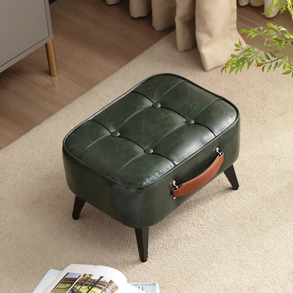 Small FootStool Ottoman with Stable Metal Legs Upholstered Footstool Padded Foot Rest PU Leather Rectangle Small Step Stool