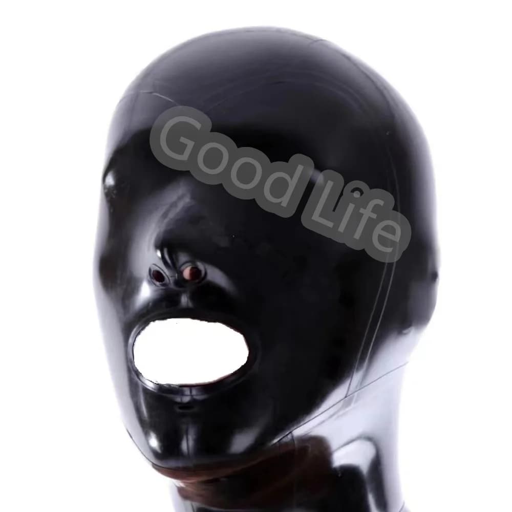 Free Shipping Sexy Black Natural Latex Hood Mask Fetish Close Eyes Open Nose And Mouth Back zipper