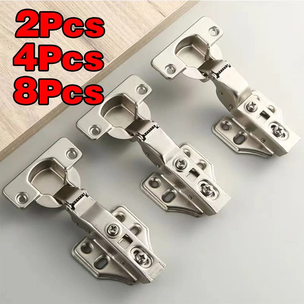 2-8 Pcs Stainless Steel Cabinet Door Hinges Hydraulic Damper Buffer Soft Close Quiet Wardrobe Door Concealed Hinges with Screws