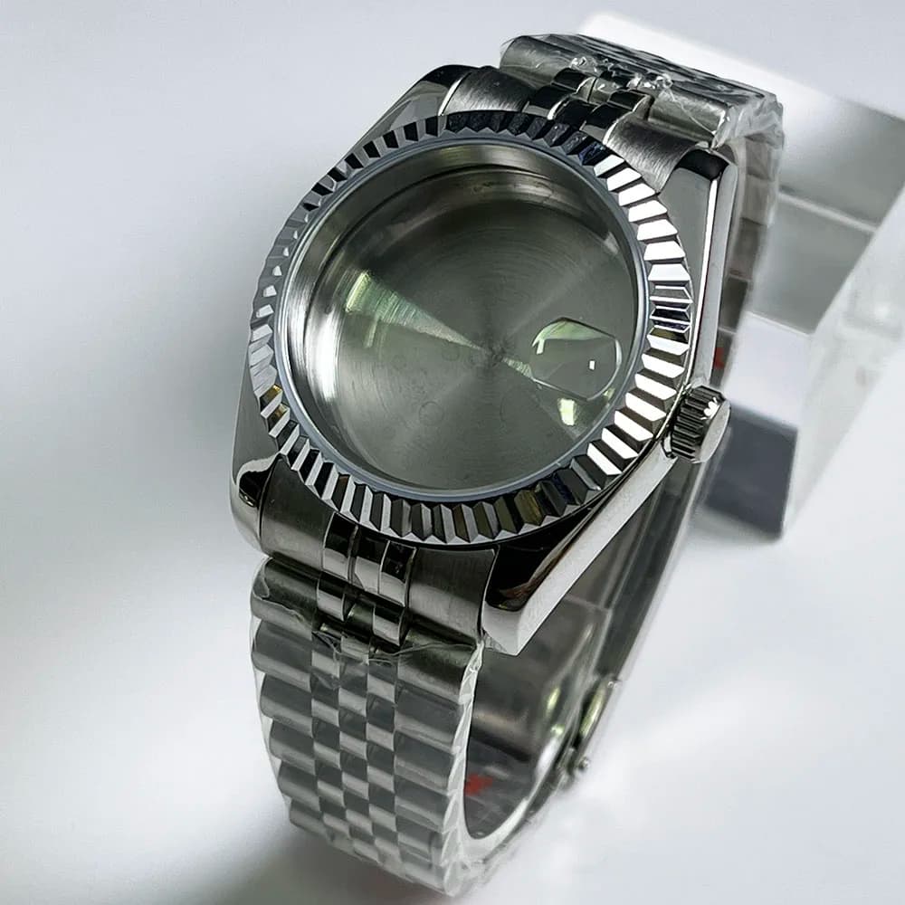 The Neiton 36mm men's gold case fits the NH35 movement Fashion waterproof Silver Jubilee band replacement