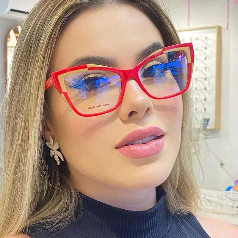 KAMMPT Oversized Cat Eye Women Glasses 2024 Fashion Ultralight Blue Light Blocking Eyewear New Original Computer Spectacles