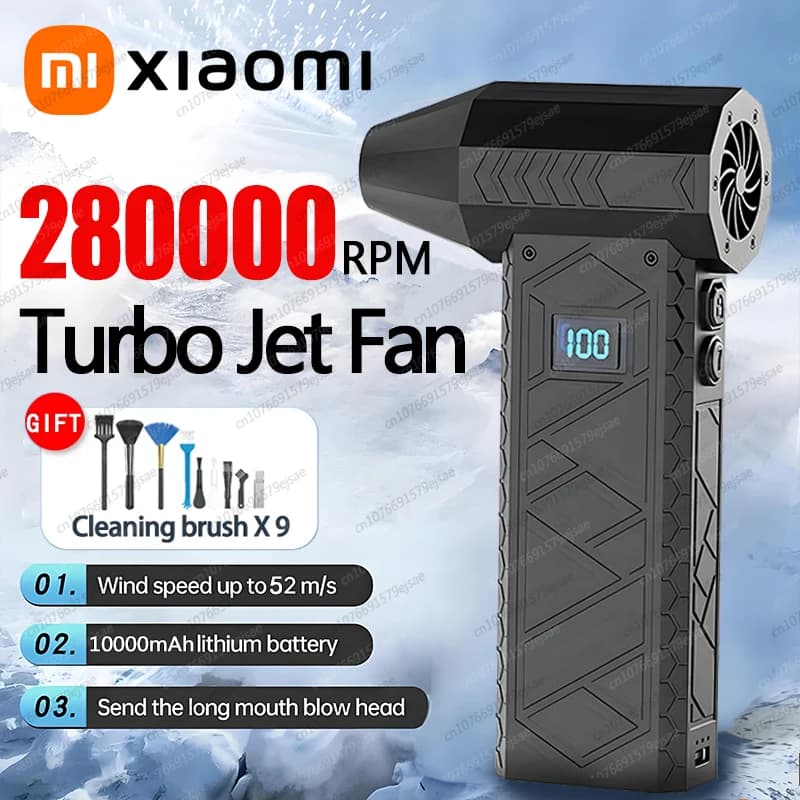 Xiaomi 280000RPM Mini Electric Turbo Jet Fan Air Duster Adjustable 4 Speeds Turbo Violent Blower Rechargeable with LED Light