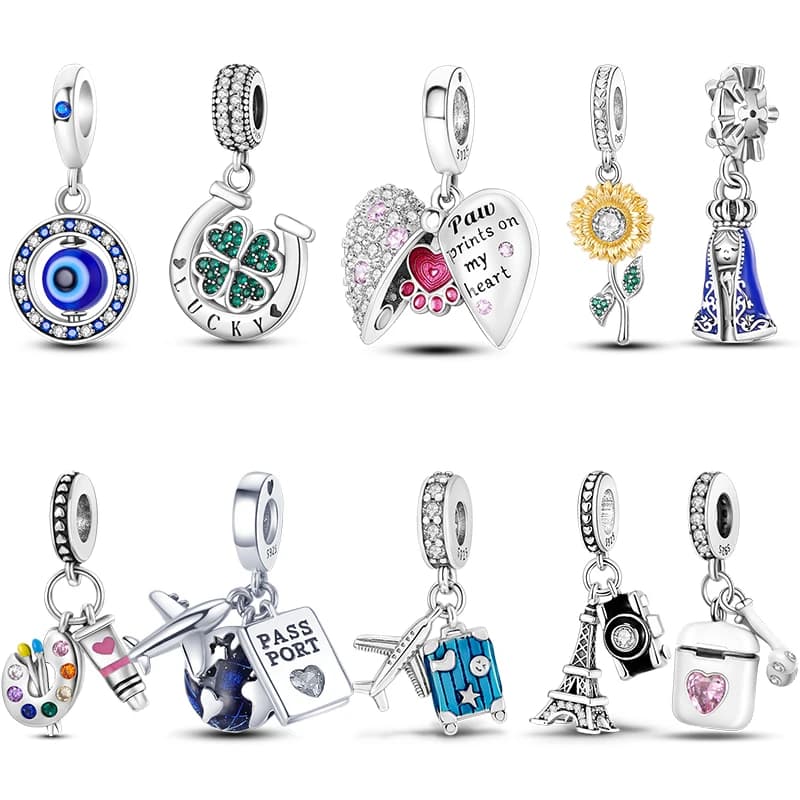 Original Charms Beads Silvering Travel Sunflowers Lucky Four Leaf Clover Charms Pendant For Woman DIY Bracelet Jewelry Making