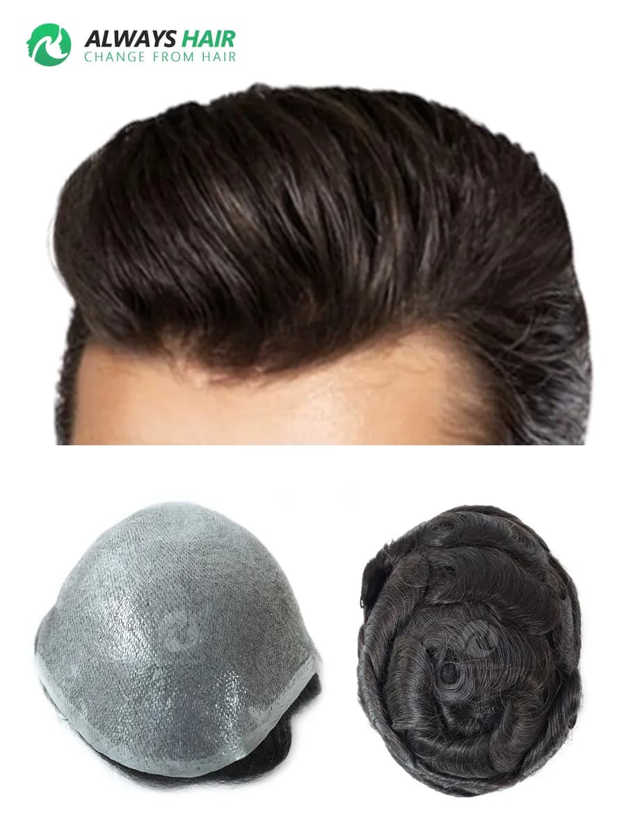 OS21 - Undetectable Mens Toupee All V Loop Super Thin Skin Hair Replacement System for Men Natural Hairline Wig Man