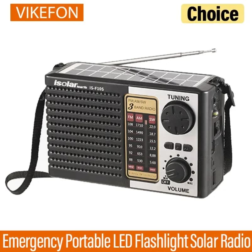 VIKEFON Wireless Bluetooth Speaker LED Flashlight FM AM SW Radio Solar Charging Emergency Radio Full Band High Sensitivity