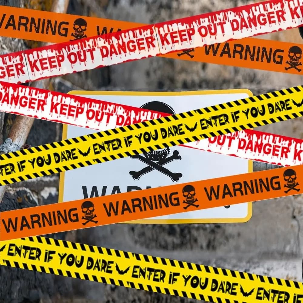 10M Halloween Props Keep Out Danger Zombie Caution Isolation Warning Tape Strip Fright Barrier Tape Cordon Halloween Decoration