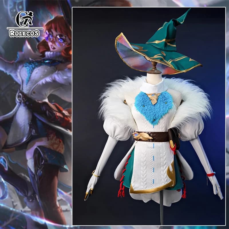 ROLECOS LOL Aurora Cosplay Costume Game LOL Champion The Witch Between Worlds Aurora Halloween Women Suit with Hat Champion Skin