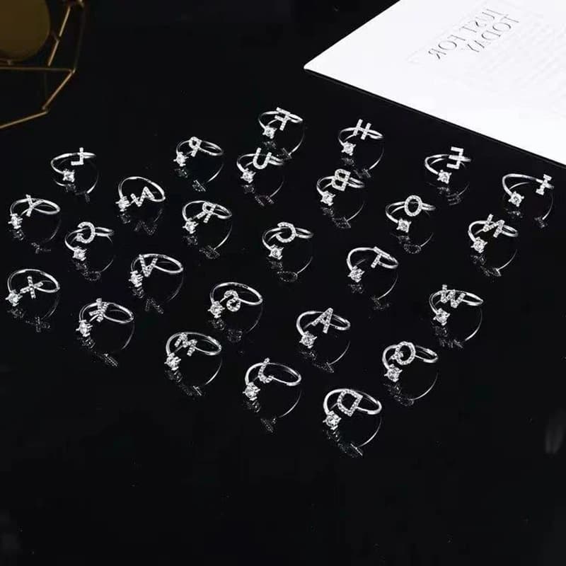 Adjustable Zircon Initial Letter Ring for Women Girls - Fashionable Alphabet Name Ring Wedding Jewelry Gift A-Z