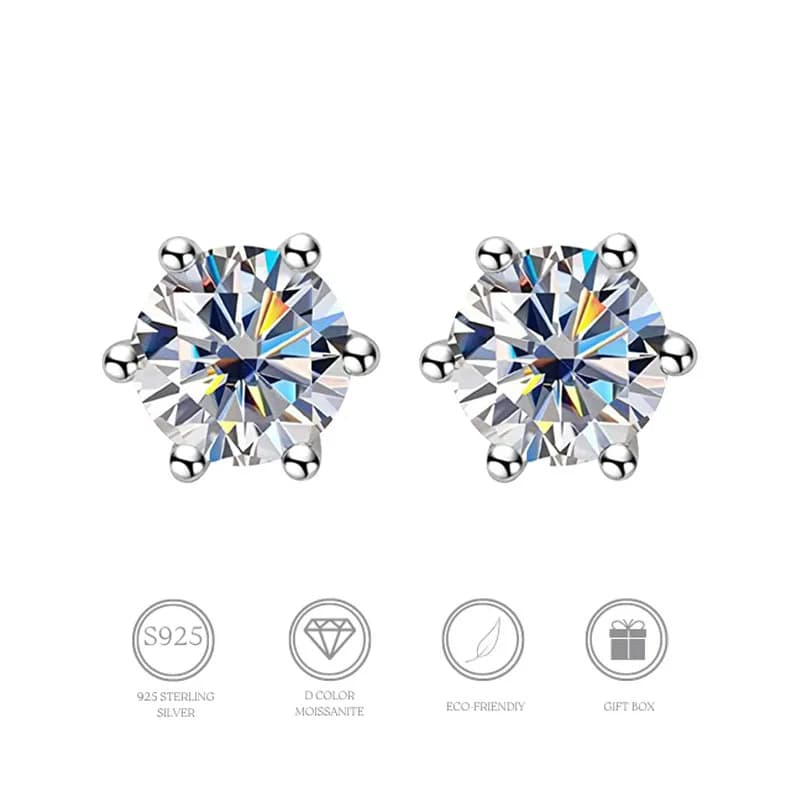 TY D Color Brilliant Round Cut Lab Moissanite Dia Stud Earrings For Women 925 Sterling Silver Plated Wedding Fine Jewelry Gift