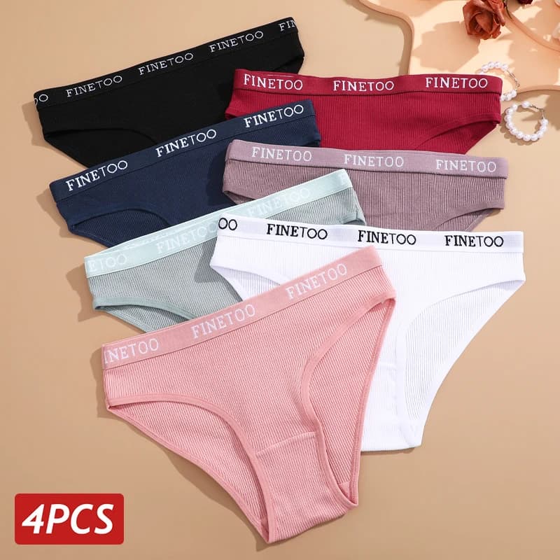 4PCS/Set Women Cotton Panties High Elastic Letter Waist Briefs Female Underwear Cotton Intimates Lingerie Girls Low Rise Panties