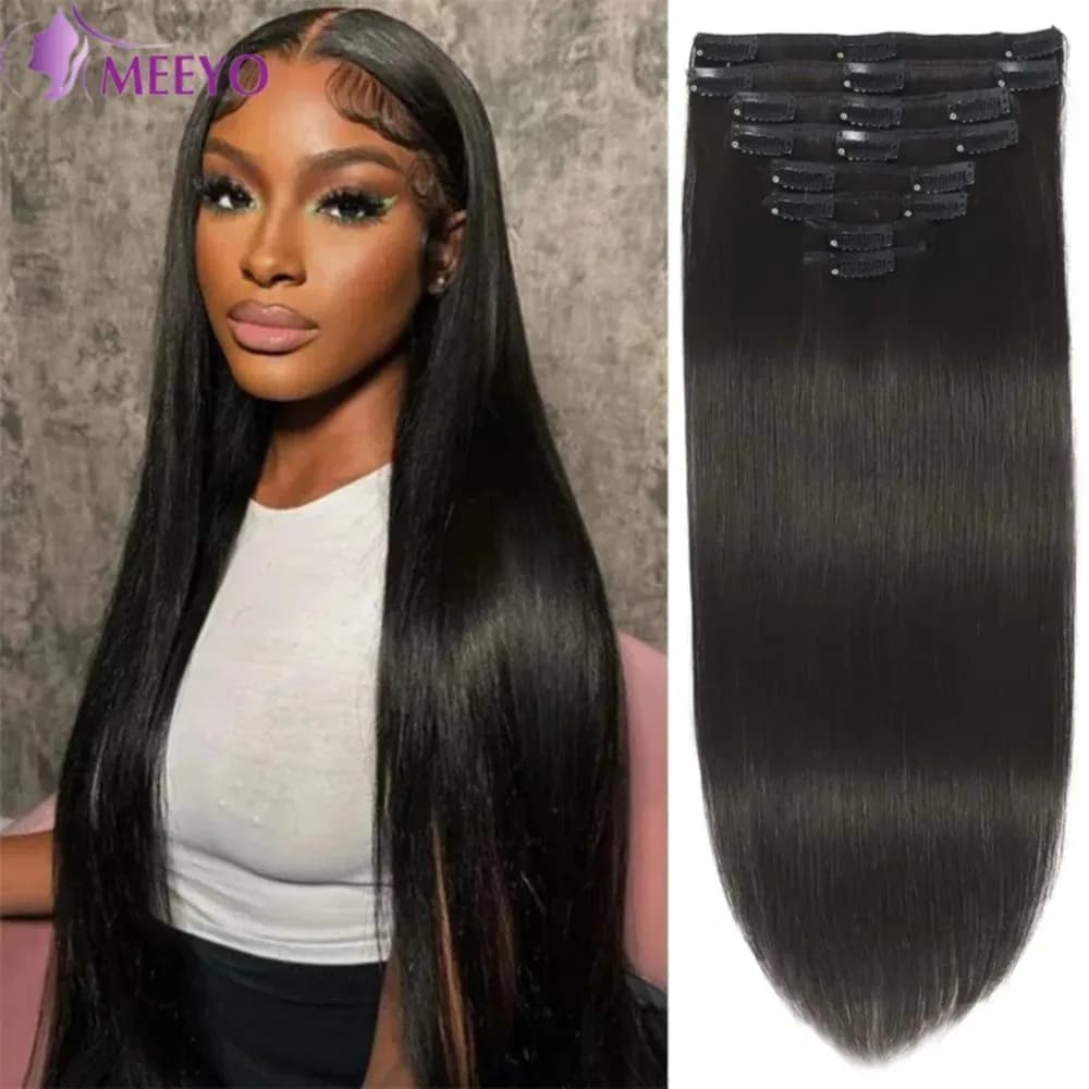 Straight Clip In Hair Extension Human Hair Brazilian Natural Seamless Human Hair Clip In Extensions Full Head For Women 8Pcs/Set