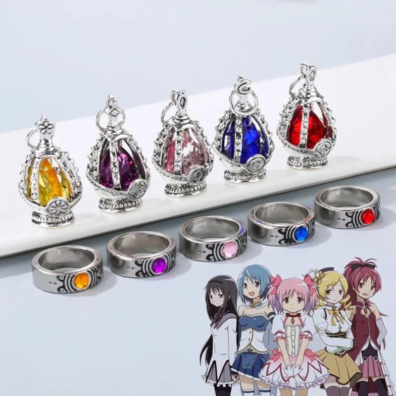 Anime Puella Magi Madoka Magica Soul Gem Necklace Crystal Pendant Ring Cosplay Costumes Lovers Jewelry Set Accessoies Prop