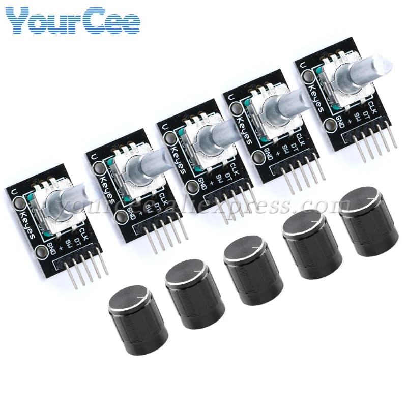 10pcs/5pcs KY-040 Rotary Encoder Module with 15x16.5mm Black Silver Gold Mix Knob Cap Potentiometer KIT DIY for Arduino