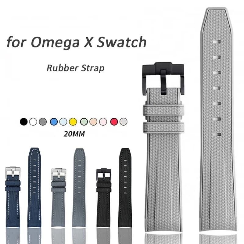 Watch Band for Omega X Swatch Joint MoonSwatch Strap for Seamaster 300 Men Women 20mm Rubber Silicone Curved End Wrist Bracelet