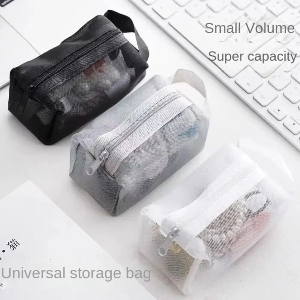 Large Capacity Key Bags Transparent Cosmetic Bag Square Mesh Storage Pouch Mini Zipper Coin Purse Mini Wash Bag Stationery Case