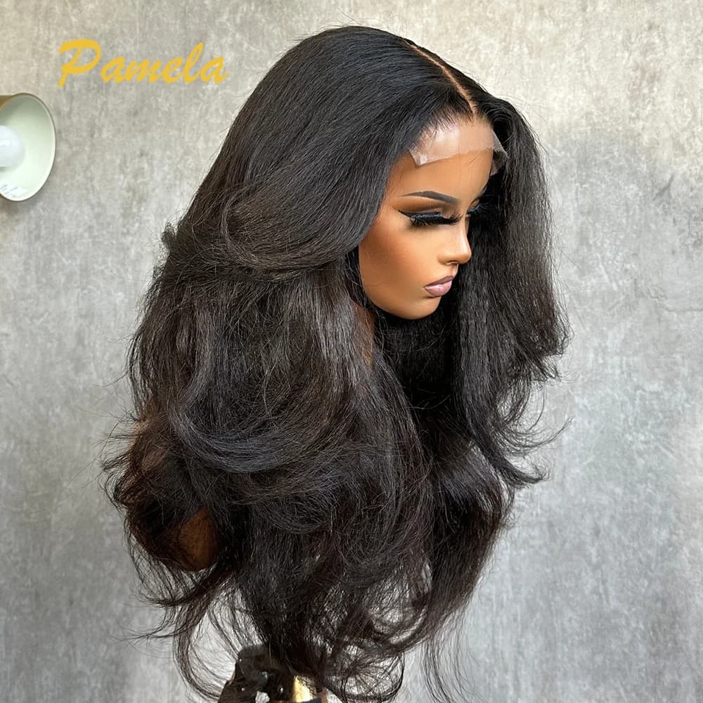 Double Texture Kinky Straight And Body Wave 4x4 9x6 Transparent Lace Closure Pre Plucked Human Hair Glueless Wig Ready To Wear
