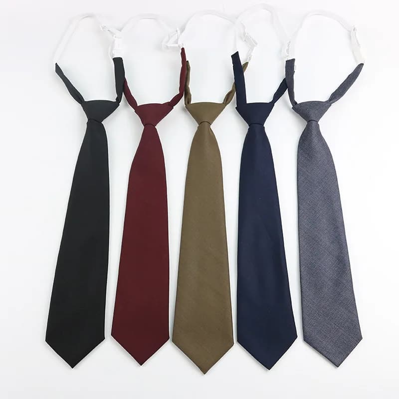 33CM Length Solid Color Brown Neckties For Men Lazy-ties College Girls Shirt Formal Dress Neckwear Rubber Necktie Casual Cravat