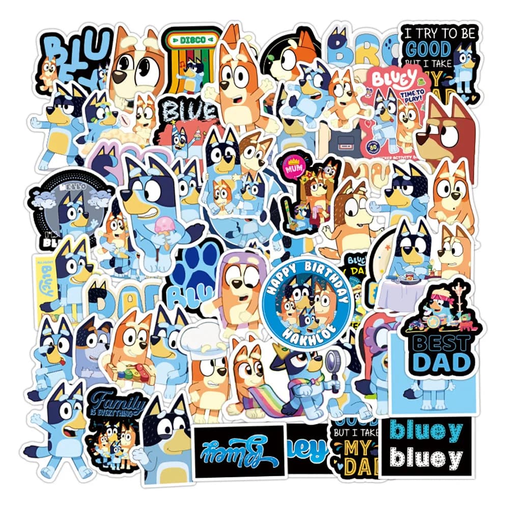 50pieces/bag Cartoon Cute Bluey Graffiti Creative Sticker Desk Computer Suitcase Guitar Waterproof Sticker Stationery Kids Toy
