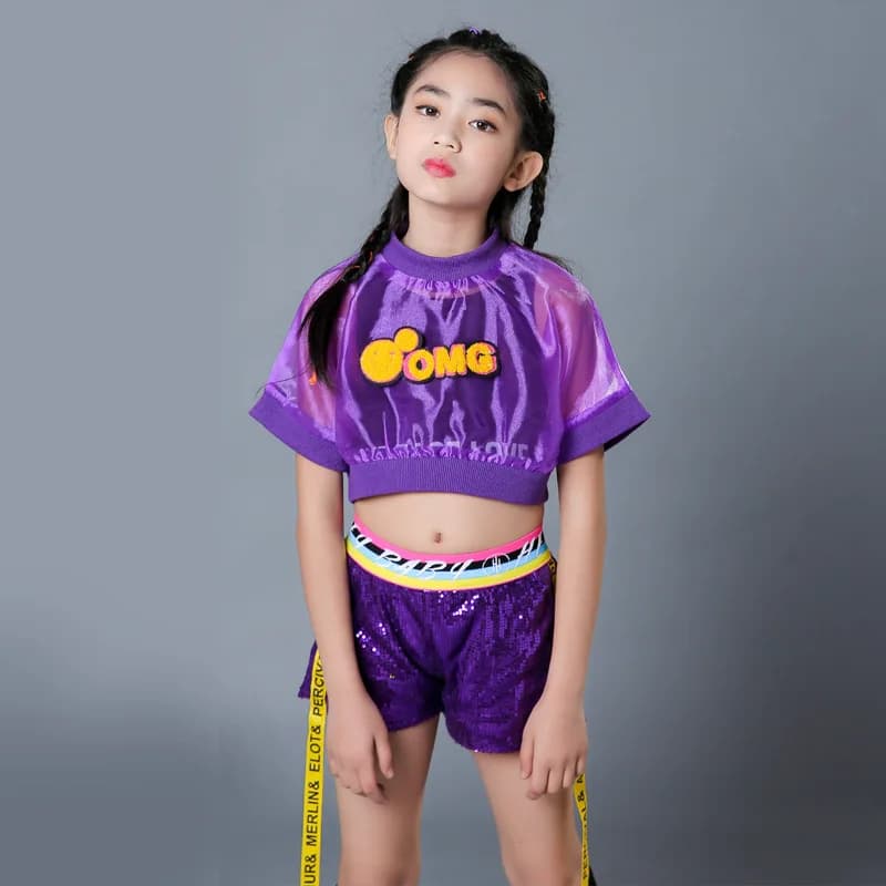 Girl Trend Stage Sequin Jazz Dance Costume Children Street Hip hop Dancer Suits Girl Jazz Dance Wear Costume for Kids Girls