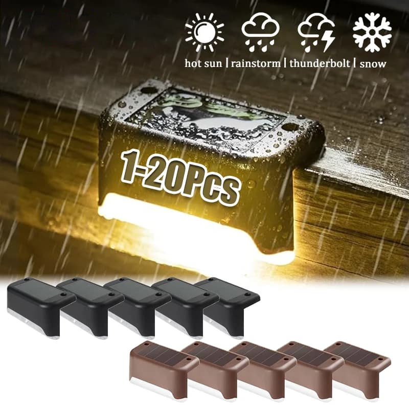 Warm White LED Solar Step Lamp Path Stair Outdoor Garden Lights Waterproof Balcony Light Decoration for Patio Stair Fence Light