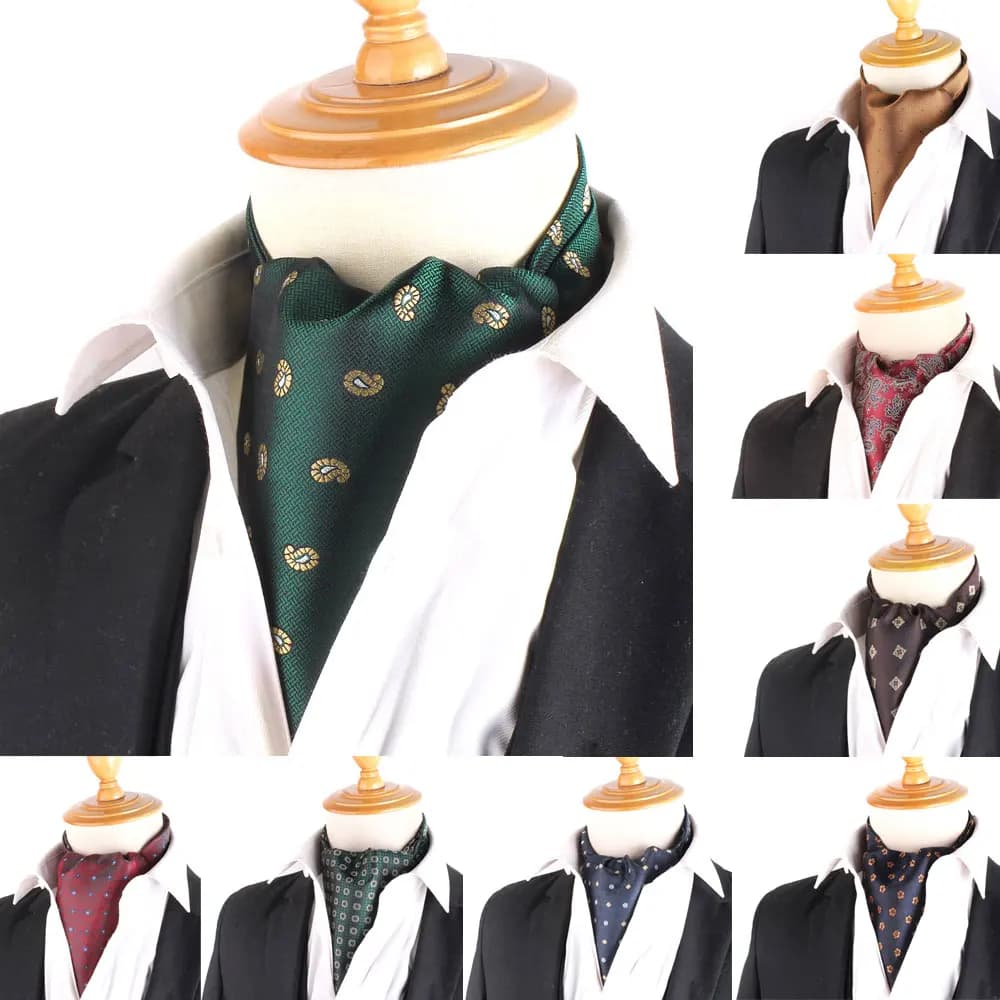 Jacquard Floral Paisley Cashew Tie Wedding Formal Cravat Ascot Scrunch Self British Gentleman Polyester Neck Tie For Men Luxury