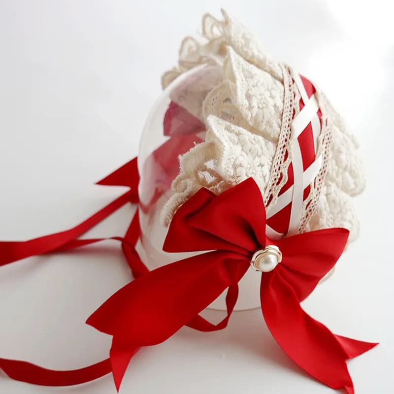 Girls Lolita Lace Ruffled Headband Sweet Star Embroidery Ribbon Bow Hairband with Hairpins Anime Maid Cosplay Headdress