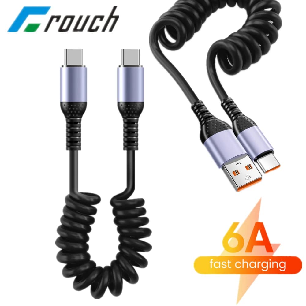 25CM To 1M Spring Short Cable USB Type C Fast Charging Data Cord USB C To Type C Cable For iphone Lightning Car Power Bank Cabo