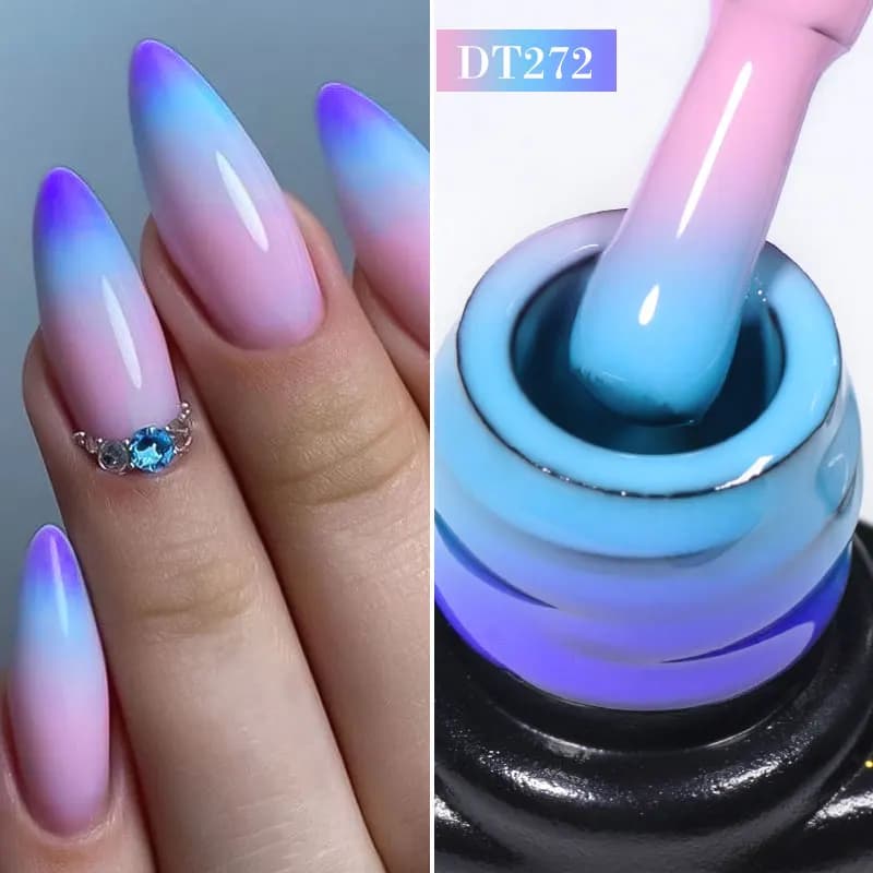 MEET ACROSS 7ml Blue Pink Thermal Gel Nail Polish 3 Layers Temperature Color Changing Gel Nails hybrid nail polish UV Nail Art