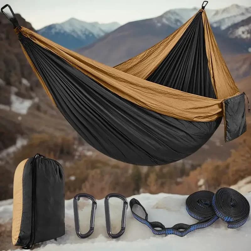 Parachute Hammock with Hammock Straps and Black Camping Survival Travel Carabiner Solid Color Double Person Outdoor Furniture