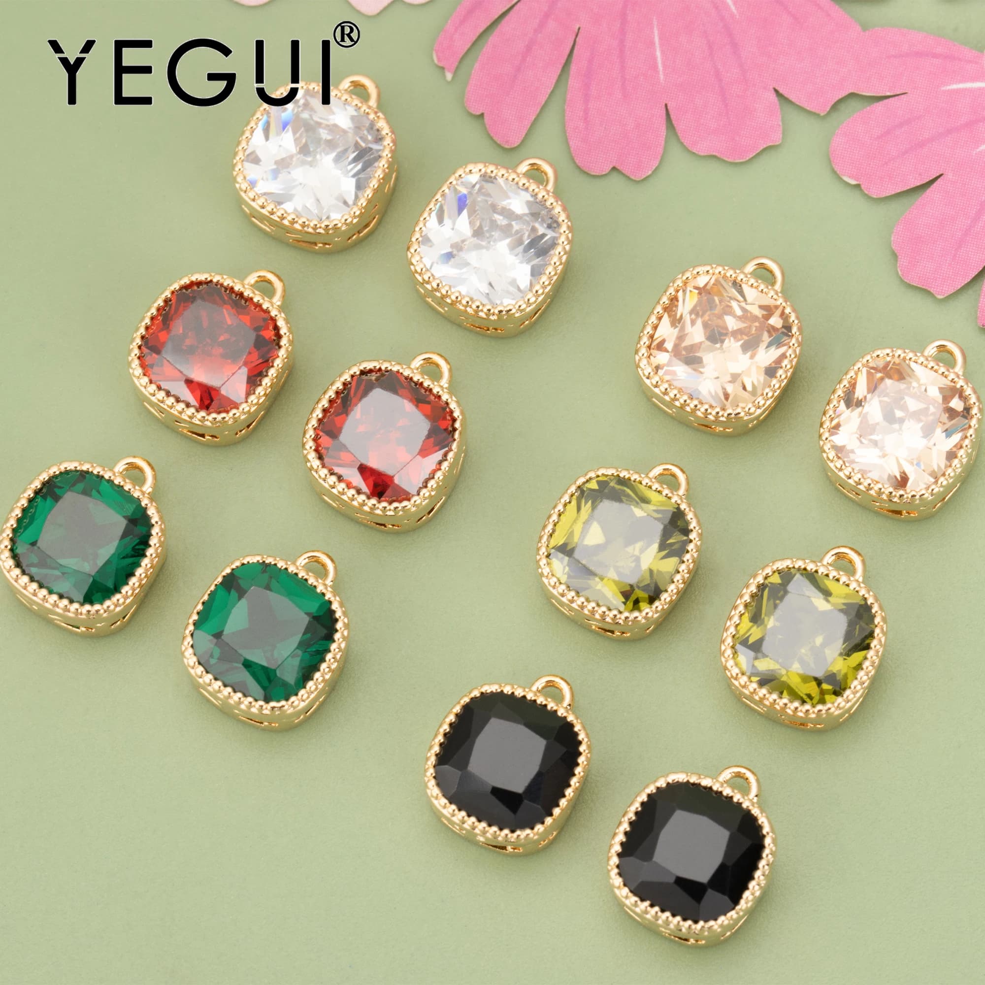 YEGUI MC46,jewelry accessories,18k gold plated,nickel free,copper,zircons,jewelry making,hand made,charms,diy pendants,6pcs/lot