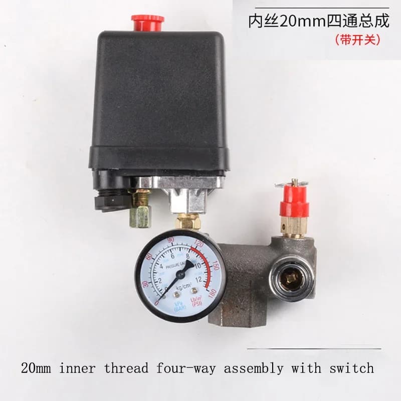 4-way 20MM Air compressor parts Bama bracket regulator wind air compressor bracket with gauge pressure switch 220V safety valve