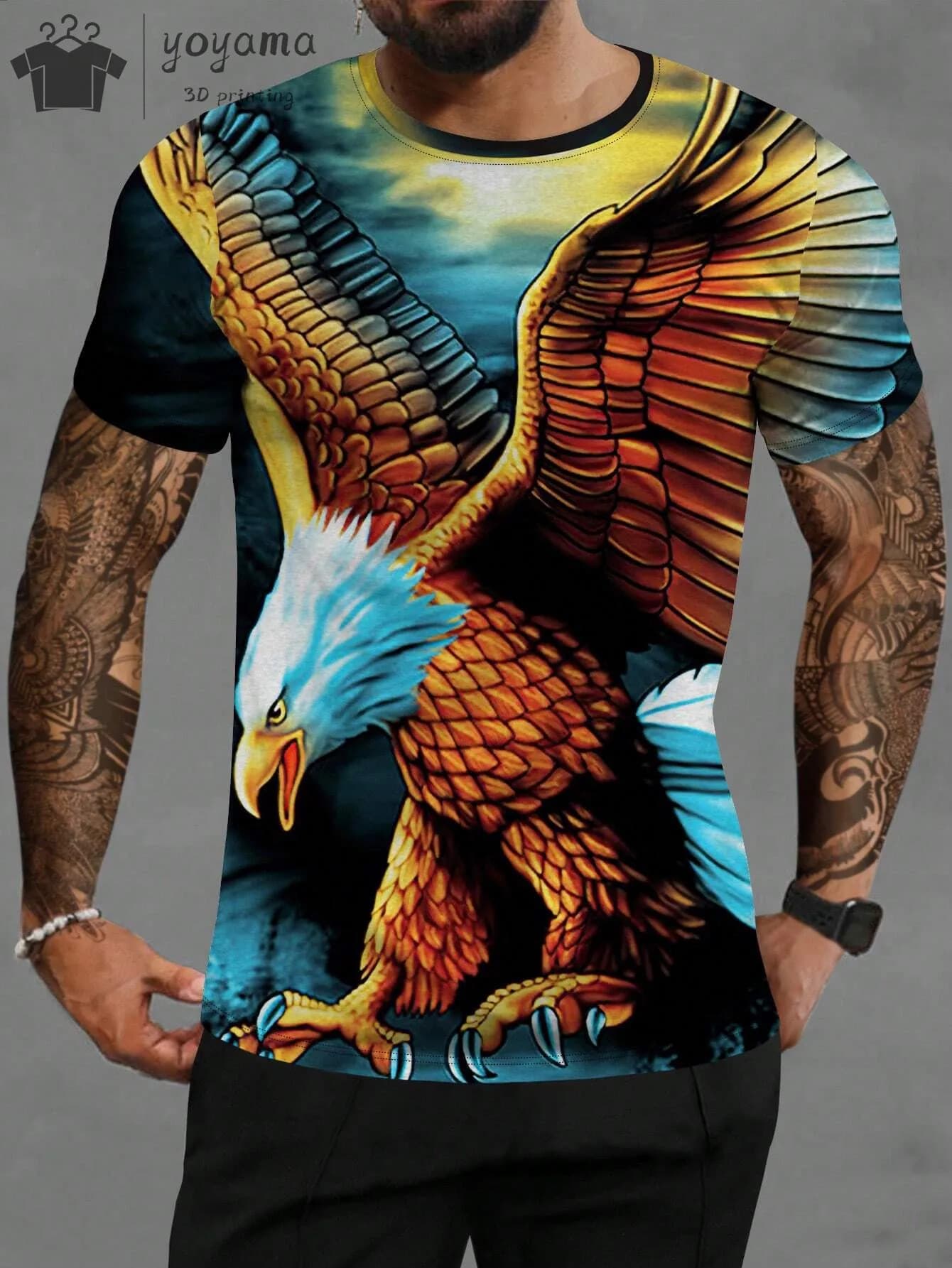 Men's T Shirts Vintage Animal Eagle 3d Printed Casual Short Sleeve Tee Shirt Fashion Outfits Streetwear O Neck Oversized Tops