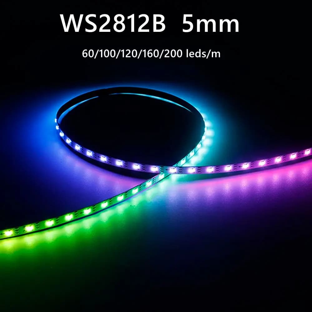5mm WS2812B 2020SMD RGBIC LED Strip Light Ultra-Narrow WS2812 Individually Addressable ICTape 60/100/120/160/200Leds/m DC5V
