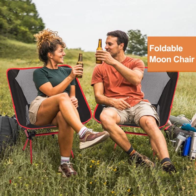 Outdoor Foldable Moon Chair Portable Light Weight Travel Camping Picnic Fishing Seat with Storage Bag for Backyard Garden BBQ
