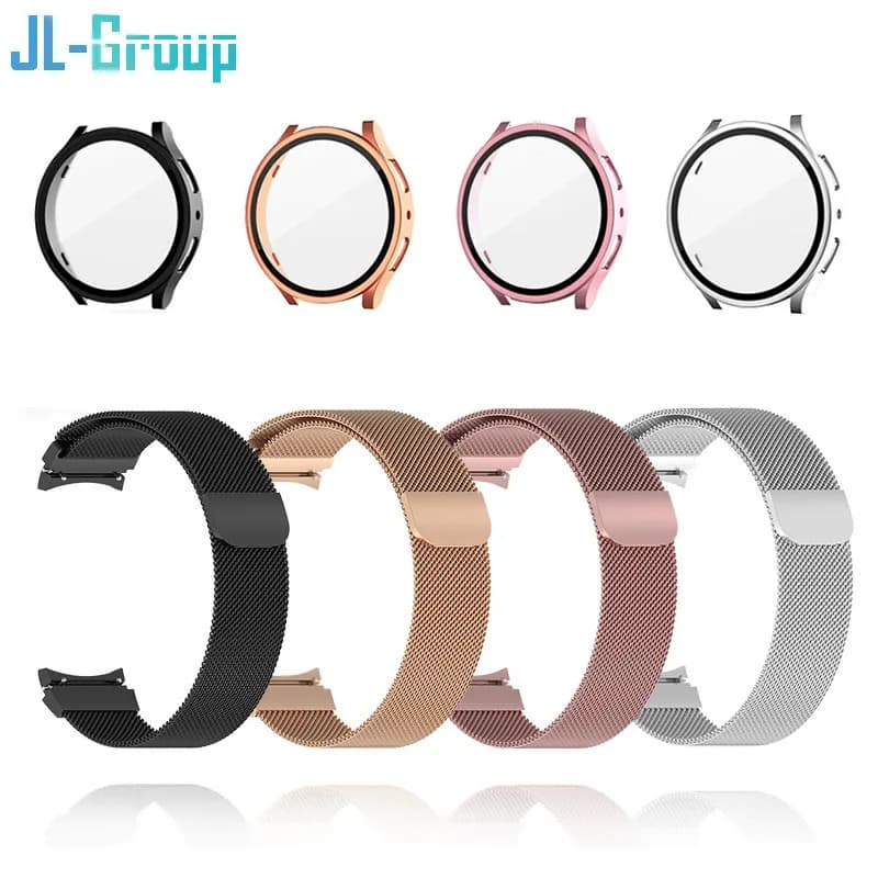 Metal Strap For Samsung Galaxy Watch 4 5 6 40mm 44mm Band With Screen Protector Plastic Case Magnetic Loop No Caps Bracelet