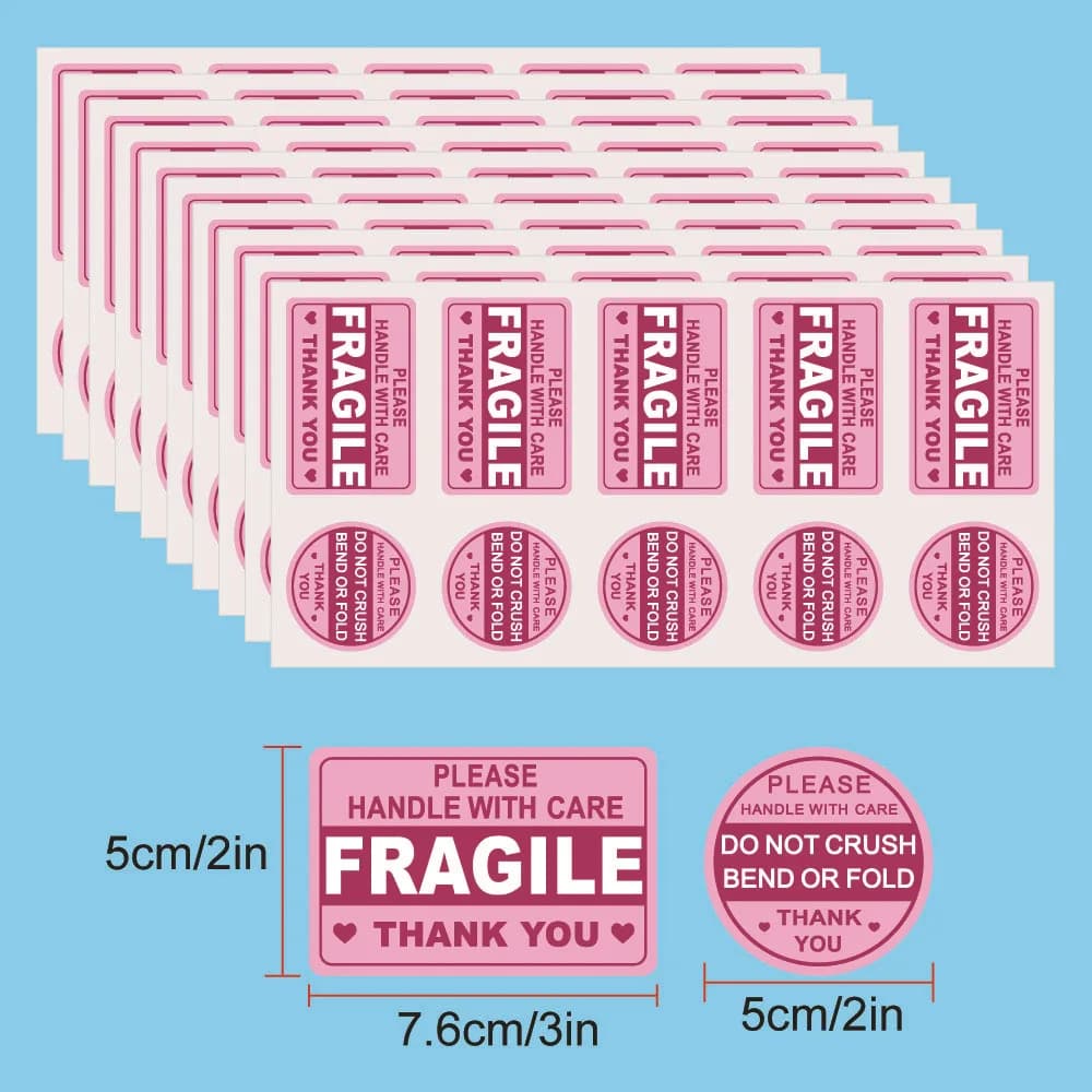 100PCS Fragile Stickers Don Not Crush Handle with Care 5cm*7.6cm Shipping Label Packaging Remind Labels Thank You sticker