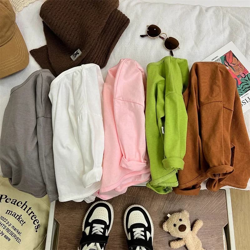 Baby Boys Basic Tee Long Sleeve T-shirts Pure Cotton Baby Girl Tops Kids T-shirt Cotton Spring Tee Shirts Baby Boy Clothes Tees