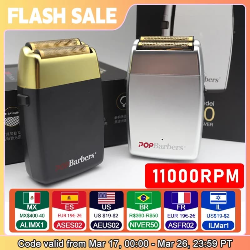 New 11000 RPM 7W Pop Barbers P620 Professional Electric Men's Beard Trimmer Double Foil Shaver Electric Shaver USB Hair Clipper