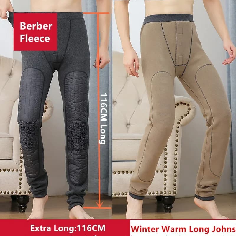 Berber Fleece Leggings 116CM Tall Men Warm Winter Outdoor Knee Windproof Thermal Underwear Plus Size 6XL Extra Long Johns Pants