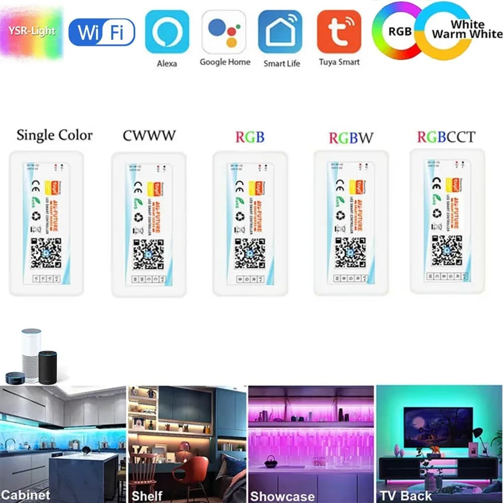Tuya Wifi DC12V-24V Smart Wireless Controller CCT/RGB/RGBW 5050/2835 LED Strip Light Controller for Alexa GoogleHome Smartlife