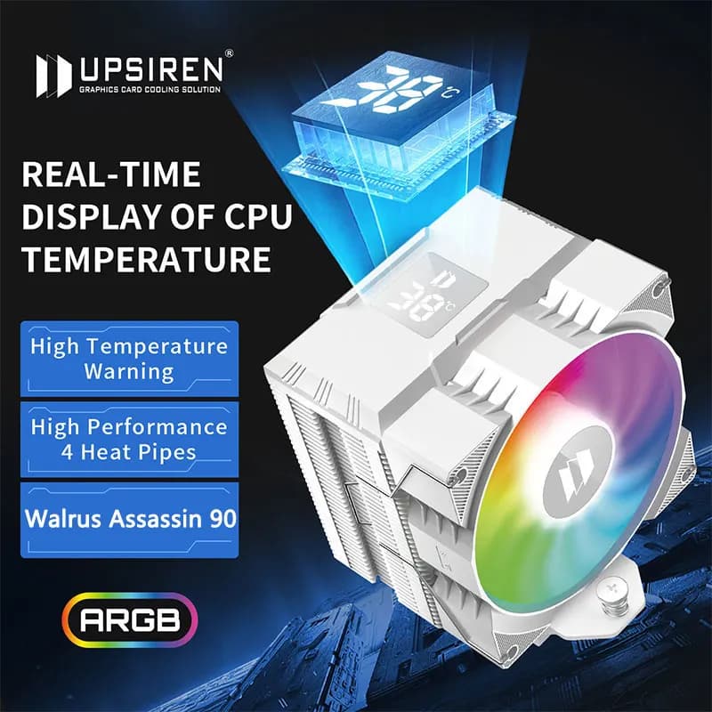 UPSIREN Walrus Assassin 90 Digital display radiator,ARGB 4 heat pipe single tower single fan chassis air cooling radiator