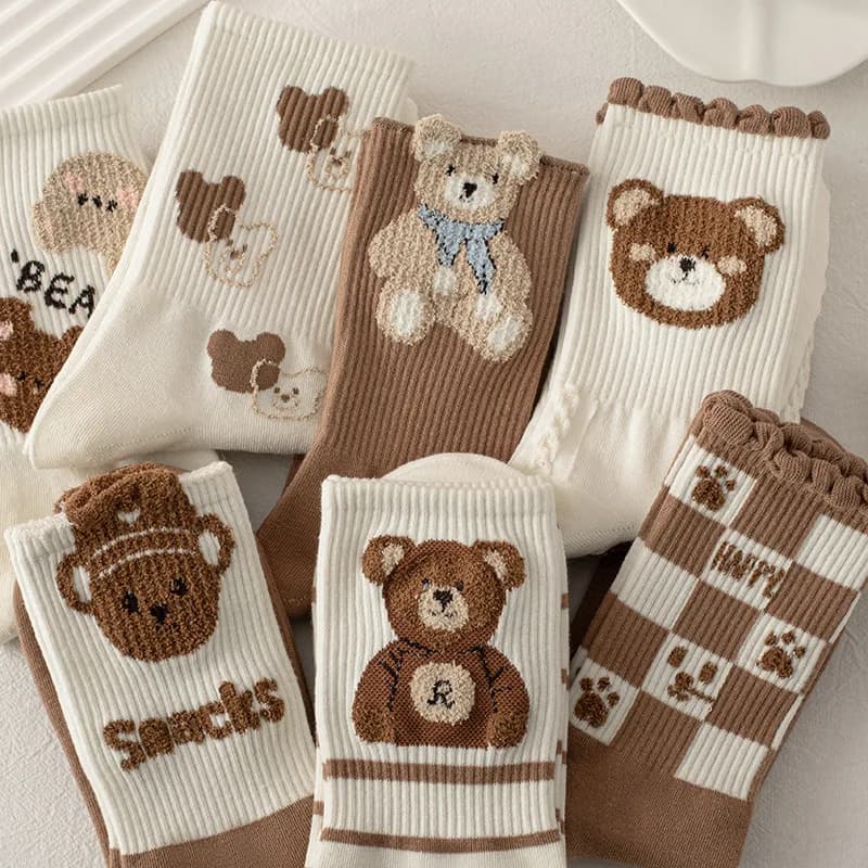 Women Socks Fashion Cute Bear Calcetines Harajuku Calcetines Mujer Gift For Girls Cotton Animal Print Autumn Winter Ladies Socks