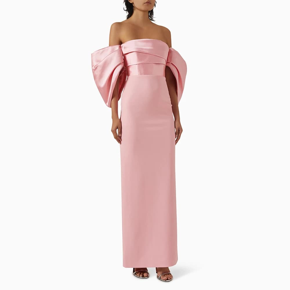 Customized Pink Prom Dresses for Women Off the Shoulder Back Split Column Prom Dress Ankle Length Elegant Formal Party Dress