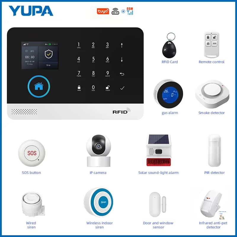 Tuya Wifi GSM 2G Home Security Alarm System App Control Remote Window Door Pir Siren Smoke Gas Wireless Sensor Infrared