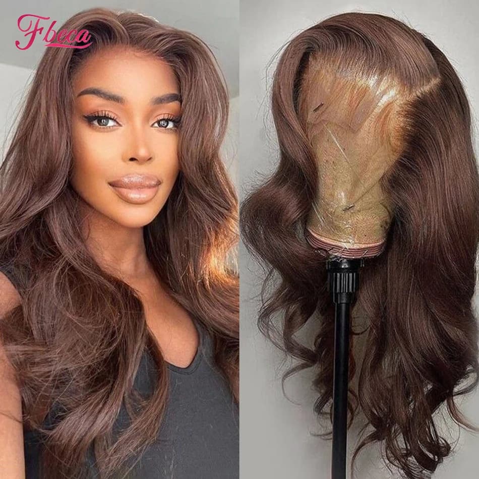 Chocolate Brown Lace Front Human Hair Wig Body Wave 13x4 Lace Frontal Wig Pre Plucked HD Lace Wigs For Women 4x4 Wig 180 Density
