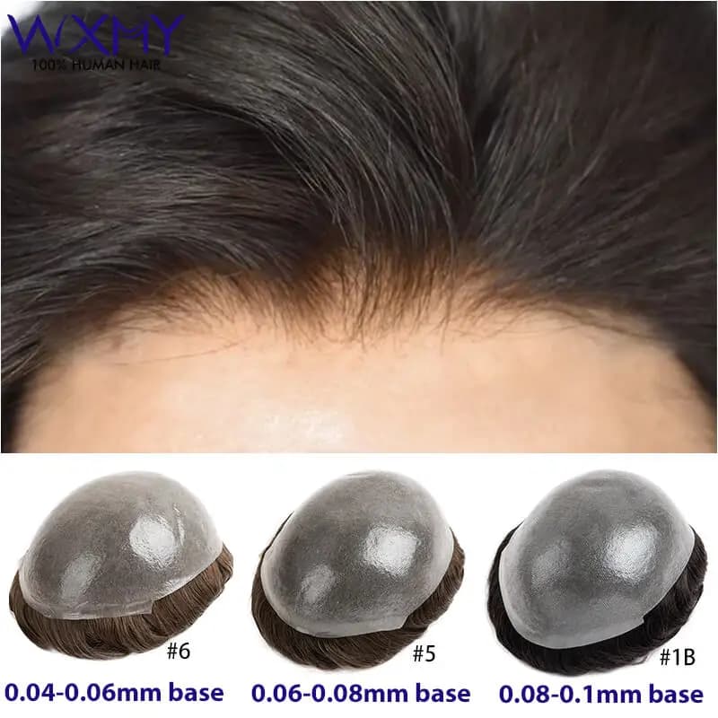 Double Knotted Silicone Microskin Toupee Men Male Hair Prosthesis 100% Natural Human Hair Men's Wigs Durable Capillary Prothesis