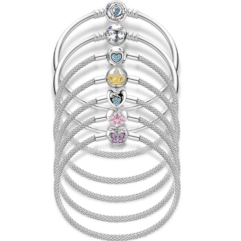 17-20CM 925 Silver Bracelets For Women Star Moon Butterfly Cat Claw Lotus Golden Crown Bracelets Fit DIY Charms Pendants Jewelry
