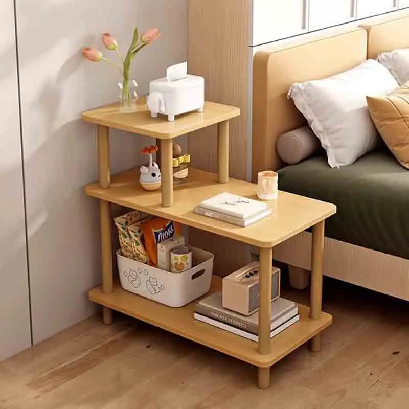 3-Tier Side Table Narrow Tall End Table With Storage Rack Wooden Nightstand Bedside Table For Home Living Room Bedroom Office