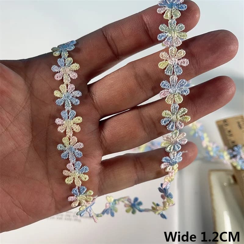 1.2CM Wide Exquisite Polyester Embroidered Colored Sunflowers Lace Fabric Collar Trim Ribbon Cheongsam Clothes DIY Sewing Decor